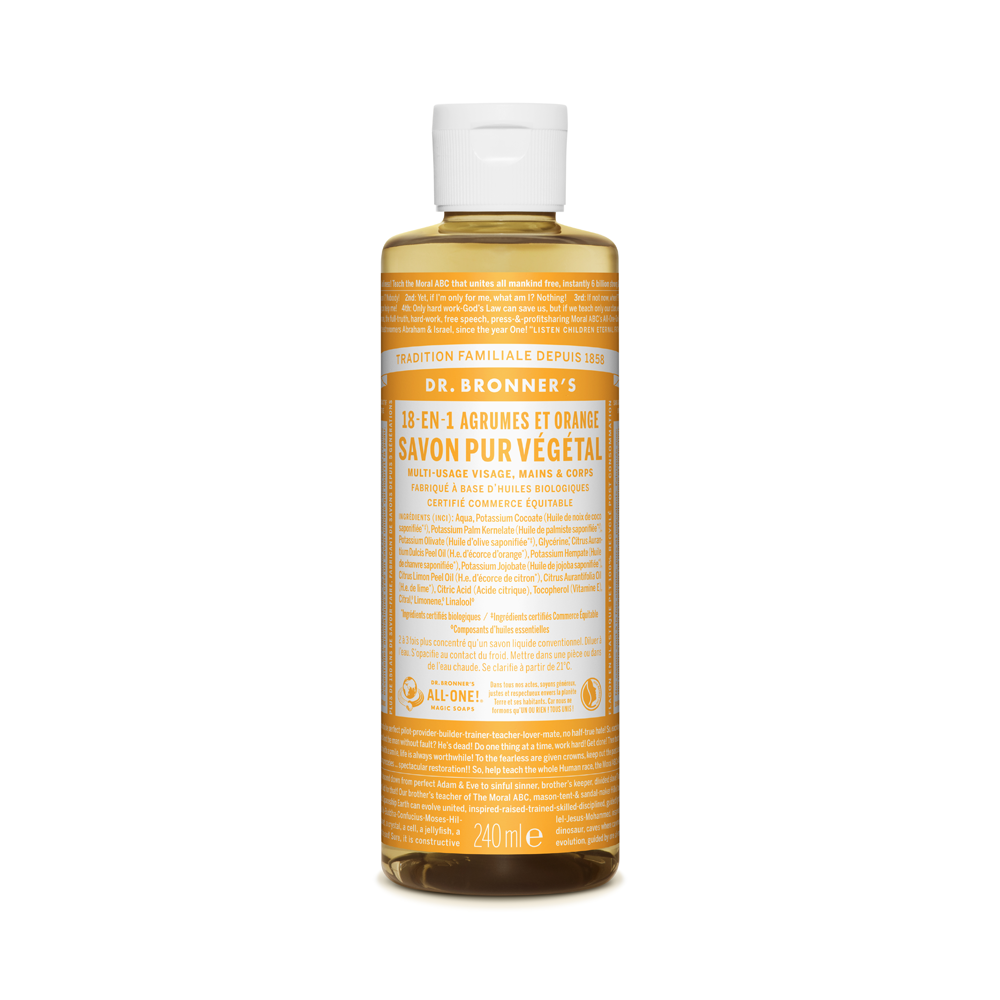 Dr Bronner's • Savon liquide pur végétal - Agrumes / Orange 240 ml