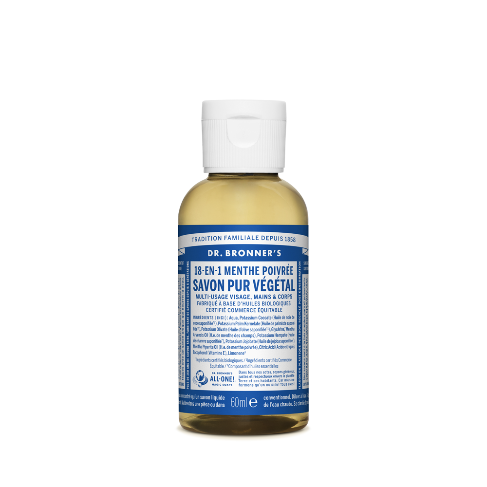 Dr Bronner's • Savon liquide pur végétal - Menthe poivrée 60 ml