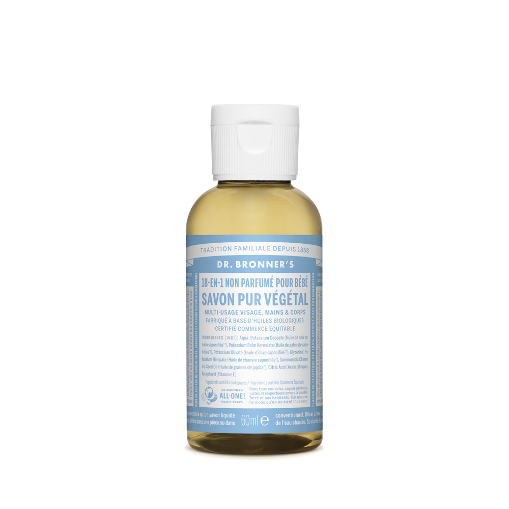 Dr Bronner's • Savon liquide pur végétal - Non parfumé 60 ml