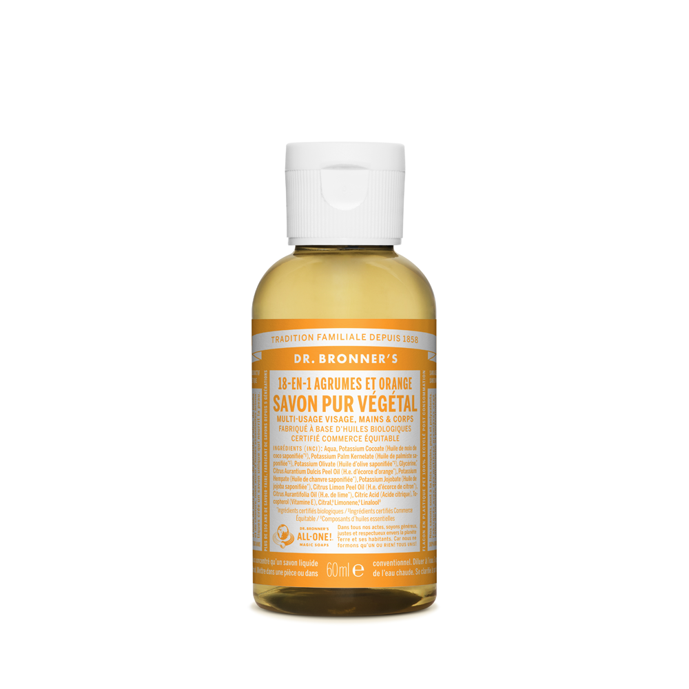 Dr Bronner's • Savon liquide pur végétal - Agrumes / Orange  60 ml