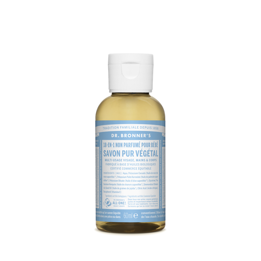 Dr Bronner's • Savon liquide pur végétal - Non parfumé  60 ml