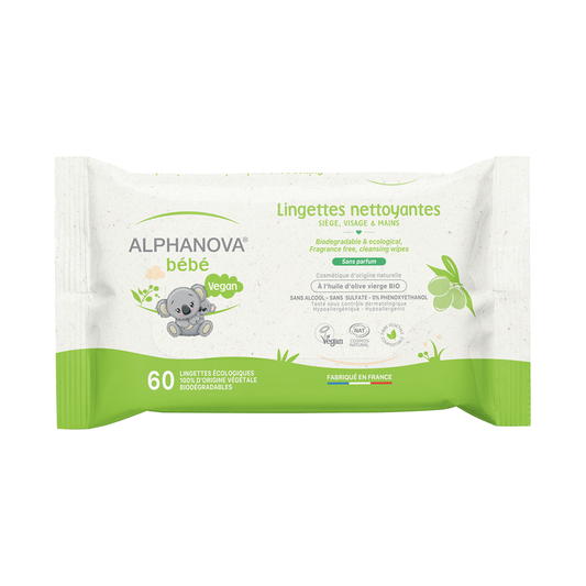 Alphanova Bébé • Lingettes nettoyantes biodégradables