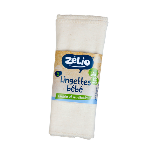 Zélio • Lot de 5 lingettes lavables pour bébé